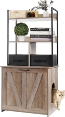 Litter Box Enclosure with 2 Storage Shelves and 2 Drawers, 2-in-1 Hidden Cat Litter Box Enclosure Furniture with Shelf
