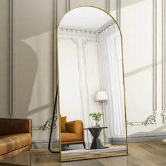 Oversized Full-Body Mirror, 76" x 34" Arched Full-Length Mirror, Gold Metal Frame, Floor Mirror for Bedroom, Living/Dressing