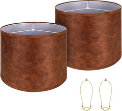 Large Lampshades Set of 2 Drum Lamp Shades 15" Top X 15" Bottom X 12" High, Large Lamp Shade Spider Fitter Brown Lampshades
