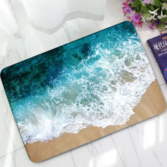 Beach Waves Pattern Home Rubber Doormat Outdoor Anti-slip Bathroom Mats Bedroom Carpets Bedside Mat Kitchen Area Rug Small rug