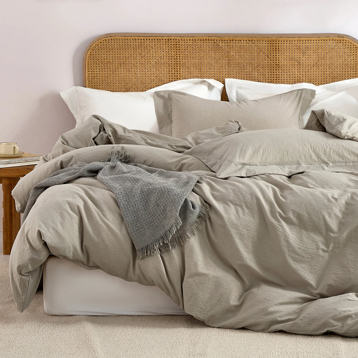 JELLYMONI 100% Washed Cotton 3 Pieces  Duvet Cover - Linen Like Textured Breathable Comforter Cover with Pillow Shams