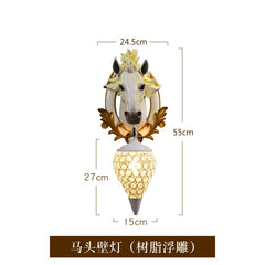 Nordic Resin Horse Head Decor Wall Sconce with Iron Nest Crystals Shade LED E27 Hanging Light Aisle Wall Lamp Entrance Lighting