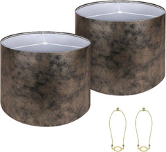 Large Lampshades Set of 2 Drum Lamp Shades 15" Top X 15" Bottom X 12" High, Large Lamp Shade Spider Fitter Brown Lampshades