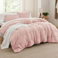 Bedsure King Comforter Set - 4 Pieces Grid Pleat Bed Set, Beige Boho Bedding for All Season, 1 Soft Comforter, 2 Pillowcases, 1