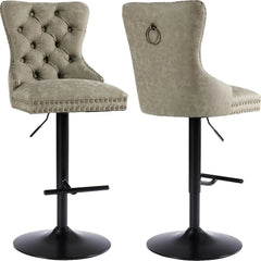 Velvet Swivel Bar Stools Set of 4 with Upholstered Back, Adjustable Counter Height Barstools, Bar Chairs for Home Bar Kitchen