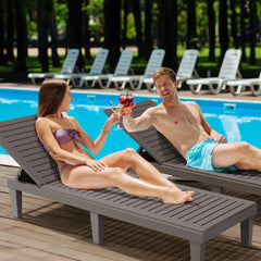 Outdoor Chaise Lounge Chair Set of 2, Waterproof Outdoor Lounge Chair with 5-Level Adjustable Backrest, Patio Chaise Lounges