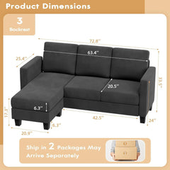 Convertible L-Shaped Sectional Sofa with Ottoman – Compact 3-Seater for Small Apartments