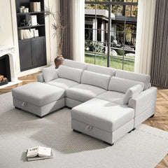 Corduroy Sofa Couch with  Pillows, Seat Convertible U Shaped Sofa Couch with Storage and Chaise for small Apartments