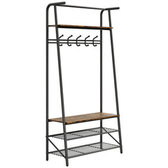 Large Coat Rack Shoe Bench, 4-in-1 Hall Trees Entryway Bench with Coat Rack & Shoe Rack, Steel Frame Storage Shelf & Hanging Bar