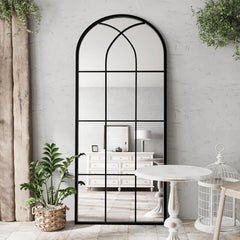 Mirror Full Length, 71"x32" Large Arched Mirror, Window Pane Wall Black Body Oversize Farmhouse Standing Hanging or Leaning