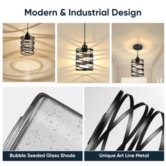 3 PACK Black Farmhouse Pendant Lights Kitchen Island Decor, Modern Seeded Glass Over Sink Pendant Light Fixture