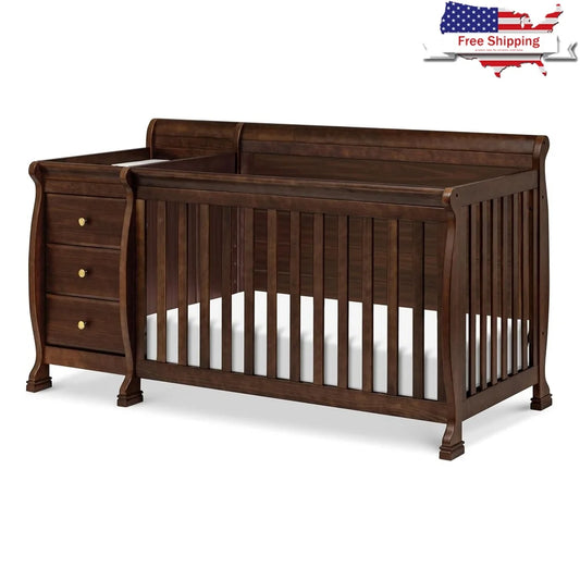 4-in-1 Convertible Baby Crib Changing Table Combo GREENGUARD Gold Certified Adjustable Height Wood Toddler Bed Daybed Full-Size
