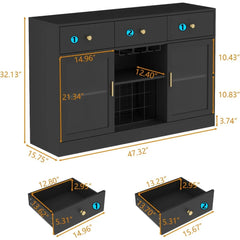 Wine Bar Cabinet with LED Light, Home Coffee Cabinet with Wine and Glass Rack, Kitchen Buffet Sideboard with Storage Cabinet&Dra