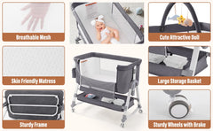 4 in 1 Baby Bassinet Bedside Sleeper Baby Crib, Adjustable Cosleeper for Baby, Easy Folding Portable Baby Bed Rocking Bassinets