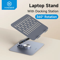 New Adjustable Aluminum Laptop Stand for Desk with USB C Dock Ergonomic Laptop Riser USB C Hub For Macbook Windows Notebook