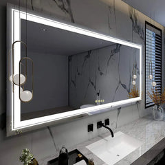 LED Bathroom Mirror Rectangular Wall Vanity Mirror Dimmable with 8 RGB Backlit 3 Front Color Anti-fog, Memory