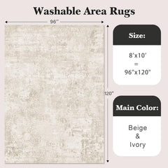 Washable Rugs 8x10, Stain Resistant Rugs for Living Room, Foldable Machine Washable Area Rug (Beige, 8'x10'), Carpet