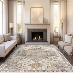 8x10 Area Rugs for Living Room, Stain Resistant Neutral Washable Rugs for Dining Room, Vintage Non-Slip Thin Large