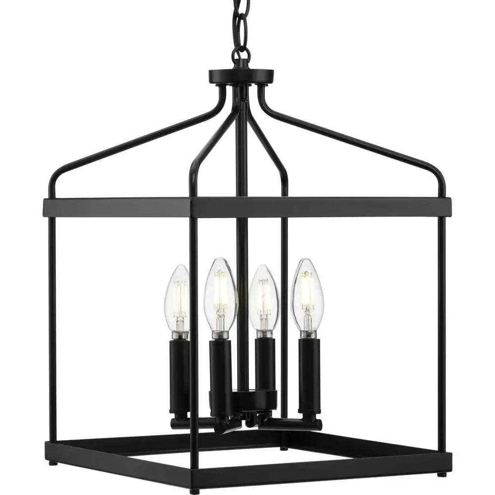 Adjustable Height Black Lantern Pendant Light 4-Light Candlestick Cage Chandelier
