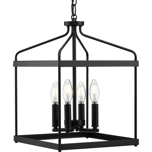 Adjustable Height Black Lantern Pendant Light 4-Light Candlestick Cage Chandelier