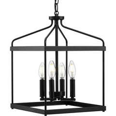 Adjustable Height Black Lantern Pendant Light 4-Light Candlestick Cage Chandelier