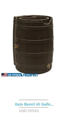 50 Gallon Flat Back Rain Barrel Polyethylene Rainwater Collection System with Durable Brass Spigot UV Resistant Garden Watering