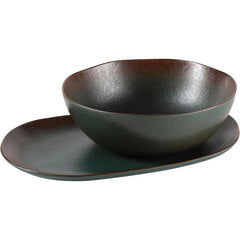Oprah's Favorite Things - Santorini Mist Double Bowl Terracotta Reactive Glaze Plates and Bowls Dinnerware Set - Amber