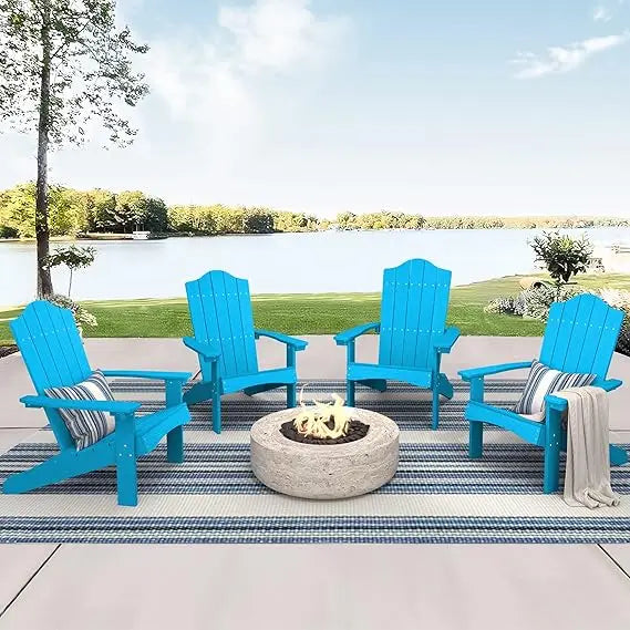 Adirondack Chairs Set of 4, White Poly Adirondack Chair, Modern Plastic Adirondack Fire Pit Chairs Weather Resistant for Patio,