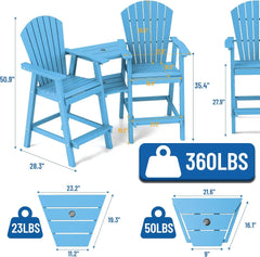Tall Adirondack Chairs Set of 2,Recycled Poly Balcony Chair with Double Connecting Tray Patio Stools Weather Resistant