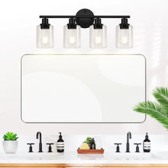 4-Light Bathroom Light Fixtures, Matte Black Modern Vanity Lights Over Mirror with Clear Glass Shade, Bathroom Wall Lamp
