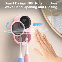 Toothbrush Holder and Cleaner for Bathroom Light Cleaning Fan Drying Round in Circle Automatic Rotating Cover Wall Mounted Smart
