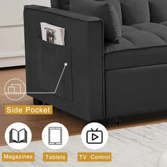 3-in-1 Convertible Sleeper Sofa Bed – Velvet Futon Couch with Adjustable Backrest & Side Pocket