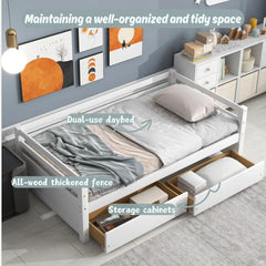 Twin Daybed with 2 Storage Drawers, Wooden Twin Size Daybed Frame, Dual-Use Daybed Sofa Kids Bed for Living Room,Children Room