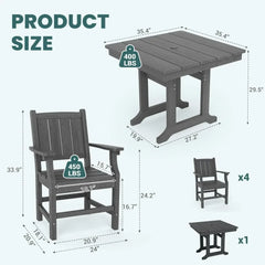 5 PCS Outdoor Dining Set,Outdoor Table and Chairs,Spacious Patio Dining Sets with Elegant Armrest, All-Weather Wood Dining Table