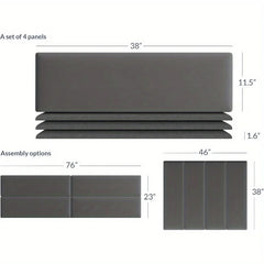 BELLEZE Upholstered Wall Panels Twin Single or Queen Size Wall Mounted Headboards - Pack of 4 Panels Grey Each Individua