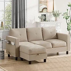 Sectional Sofa Couch Convertible L Shaped Sofas with Storage Ottoman Small Sectional Couches for Living Room, 3 Seater Couch wit