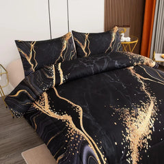 Marble Bedding Set Soft Microfiber Black and Gold Comforter Set King Size for Kids Men and Women Duvet Cover Sets