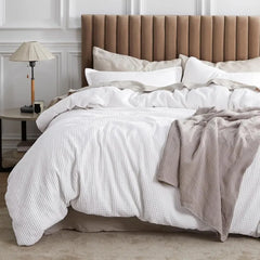 Cotton Duvet Cover King - 100% Cotton Waffle Weave Coconut White Duvet Cover King Size, GentleSoft™ and Breathable Bedding Set