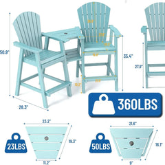 Tall Adirondack Chairs Set of 2,Recycled Poly Balcony Chair with Double Connecting Tray Patio Stools Weather Resistant