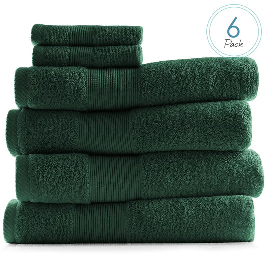 Bath Towels Set, 100% Cotton Luxury Softness 6 Pc Set, Hunter