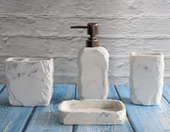 Marble Bathroom Accessories Set,Marble Design Toothbrush Holder,Farmhouse Bathroom Decor,4 Pcs Resin Gift Set Apartment Necessit