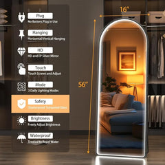 LED Full Length Mirror with Lights Arch Design,Body Mirror, Wall Mounted Mirrors, 56 "x 16"