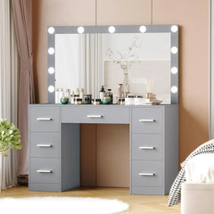 Vanity Table, Makeup Table with Lighted Mirror, 3-Color Lighting Modes, Brightness Adjustable, Dressing Table with Drawers