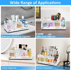 Bathroom Organizer Countertop White Marble Toothbrush Holders for Bathrooms with 3PCS Qtip Holder Dispenser, Toothbrush and Toot