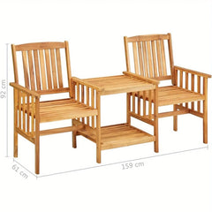 Garden Chairs with Tea Table 62.5"x24"x36.2" Solid Acacia Wood, 2 Person Outdoor Wood Patio Furniture Dining Set