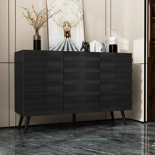 47.2“W Buffet Cabinet Sideboard with 2 Adjustable Shelves, Modern Credenza Cupboard with 3 Stylish Doors, Wood Storage Cabinet.