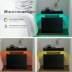 Nightstand LED Bedside Table for Bedroom Modern Night Stand with 2 Wood Drawers End Side Table for Bedroom
