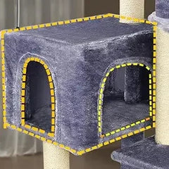 Multifunction Cat Tree with Cozy Hammock & Hanging Ball, Cat Tower with Activity Cat Condo Jute-Covered Scratching Posts, Grey