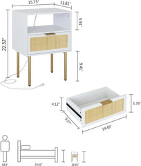 Nightstand with Charging Station, 2 Drawer Dresser for Bedroom, Small Bedside Table