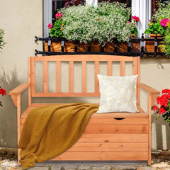 Outdoor Storage Bench, Large Wood Deck Box With Seating, Weatherproof Outdoor Bench with Storage Loveseat